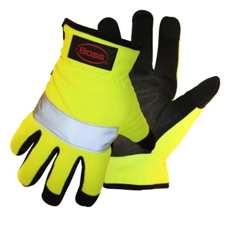 BOSS HighVisibility, Reflective Mechanic Gloves, L, Open Cuff, Synthetic Leather 991L